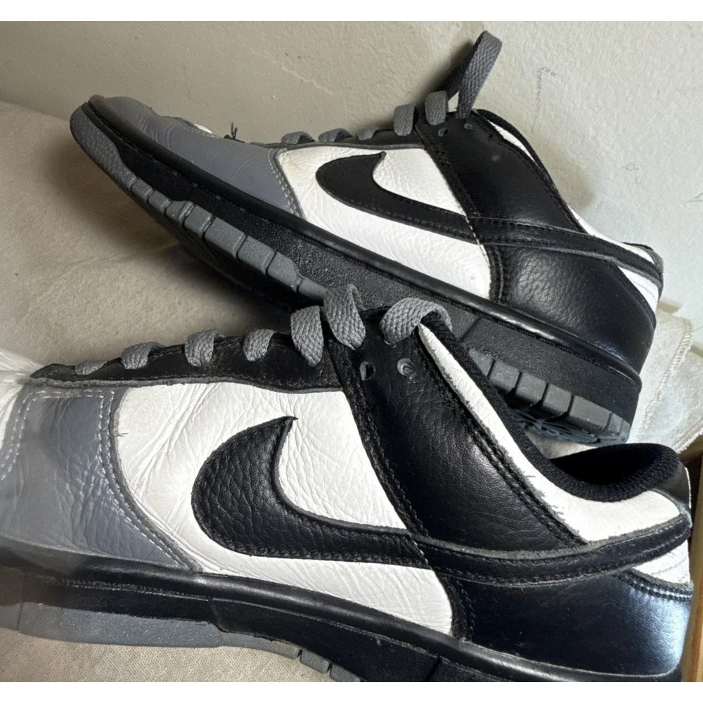 Nike Dunk Low Gray White Black Leather Sneakers Shoes Mens Size‎ 8.5